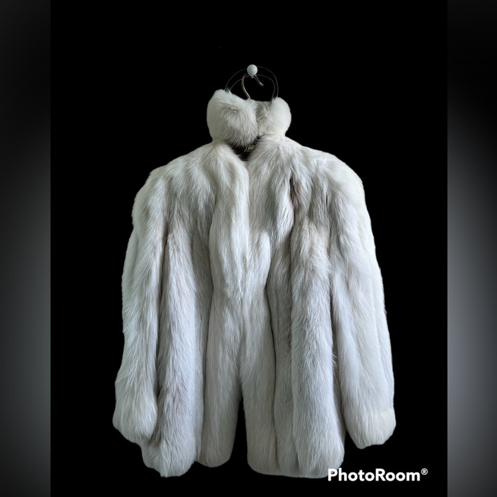 Fox cream mid thigh jacket and matching earmuffs